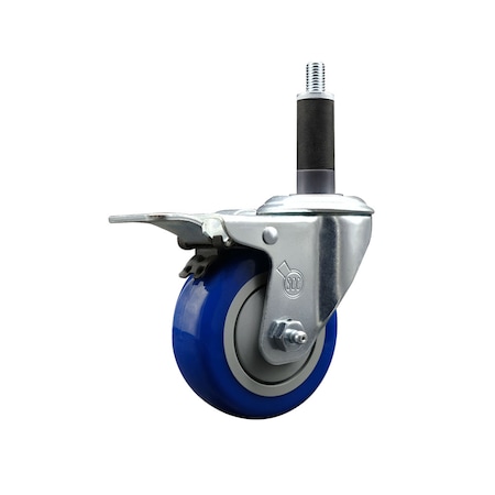 Service Caster 3.5'' SS Blue Poly Swivel 1'' Expanding Stem Caster Total Lock Brake SCC-SSEXTTL20S3514-PPUB-BLUE-1